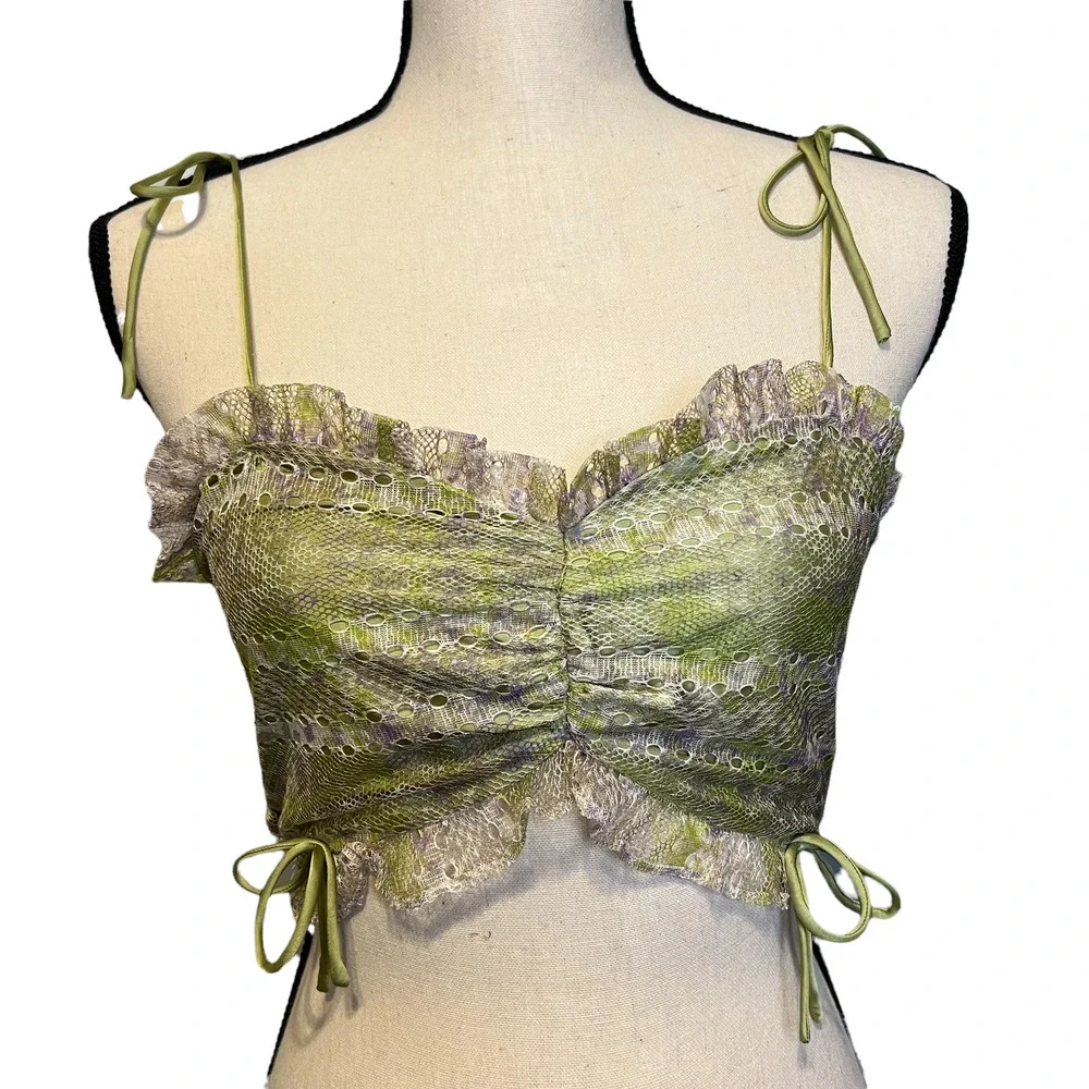 SinceThen NWOT Green & Purple Lace Strappy Crop Top Bustier Stretchy Bandeau Sm - Picture 2 of 5